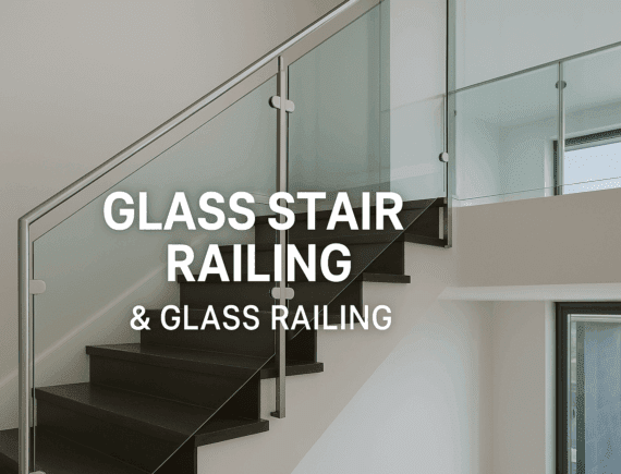 Glass stair railing by Closma with frameless glass panels and stainless steel handrail in a modern home interior