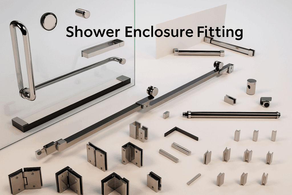 Premium shower enclosure fitting – glass door with chrome handle and brackets